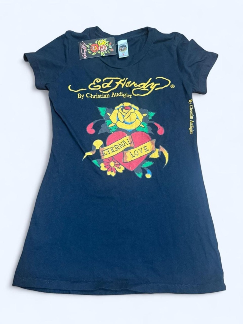 Ed Hardy Eternal Love Baby Tee S Y2K Graphic Christian Audigier Sample 2012